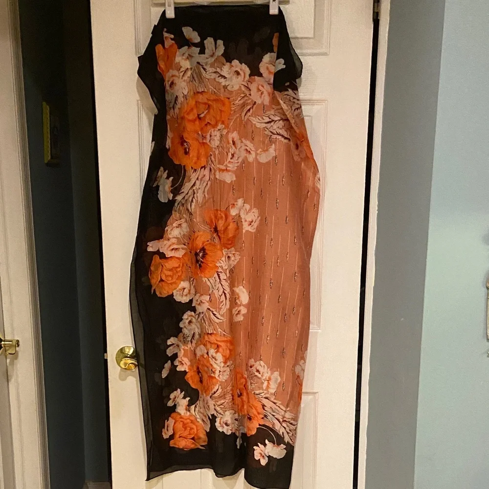 Floral Orange and Black Scarf - Picture 5 of 5